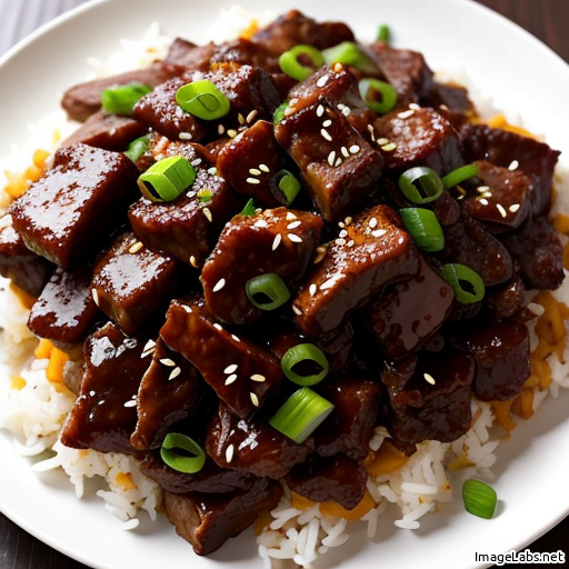 Mongolian Beef with White Rice and Spoon