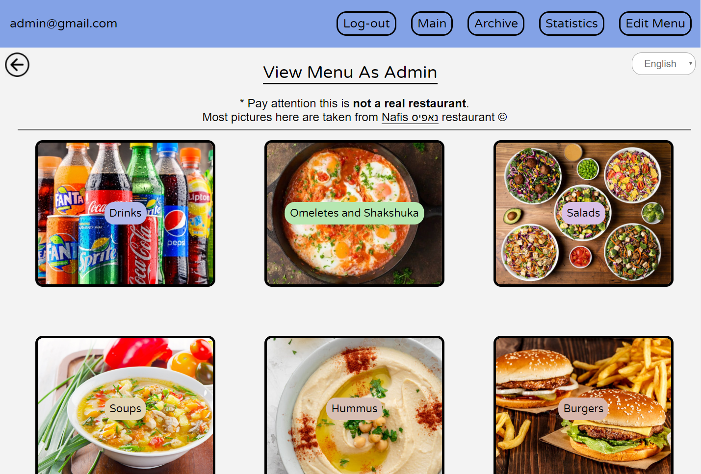 Admin's Dashboard - Backend Side Pictures - Itay's Restaurant (All in one solution)
