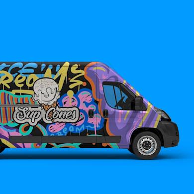 A van with graffiti on its exterior