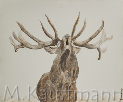 brame du cerf : peinture à l'acrylique sur un châssis en lin de 40 x 50