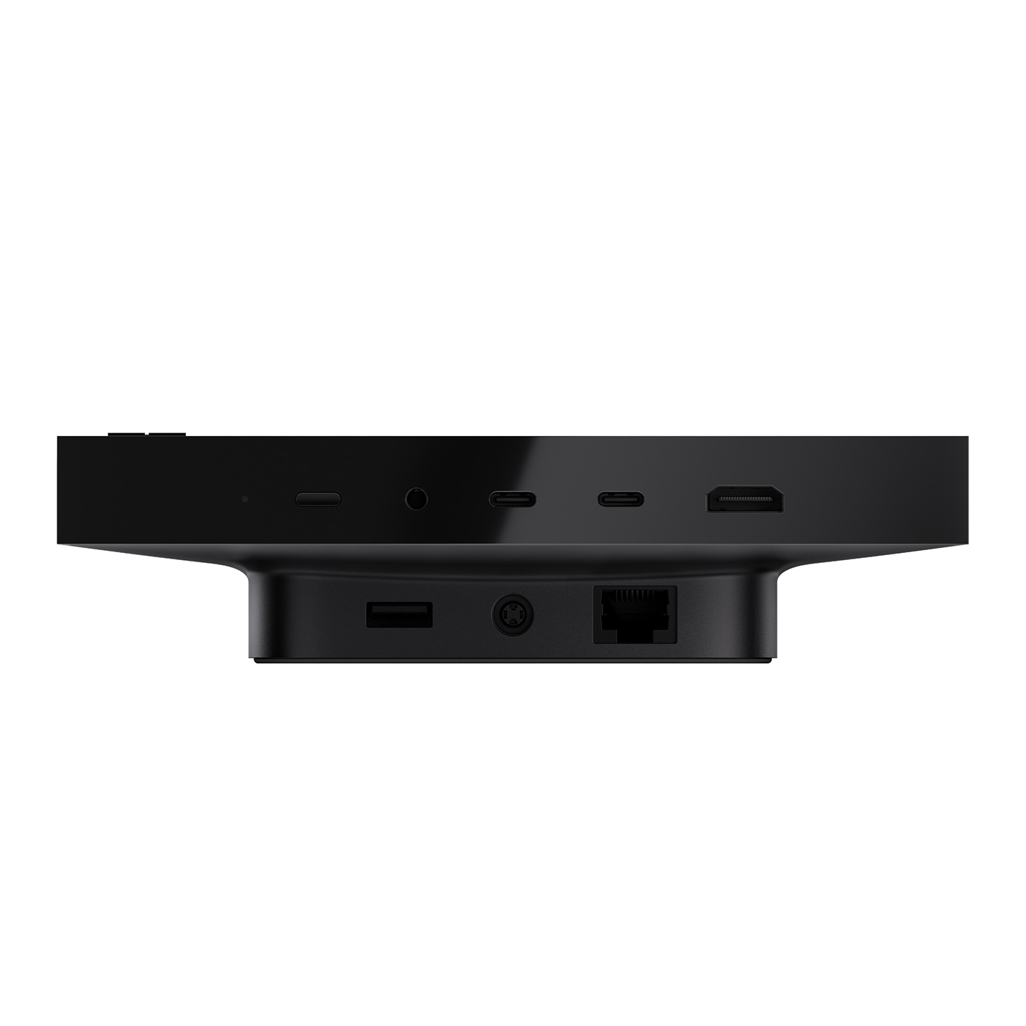 Black device with side ports and base connections