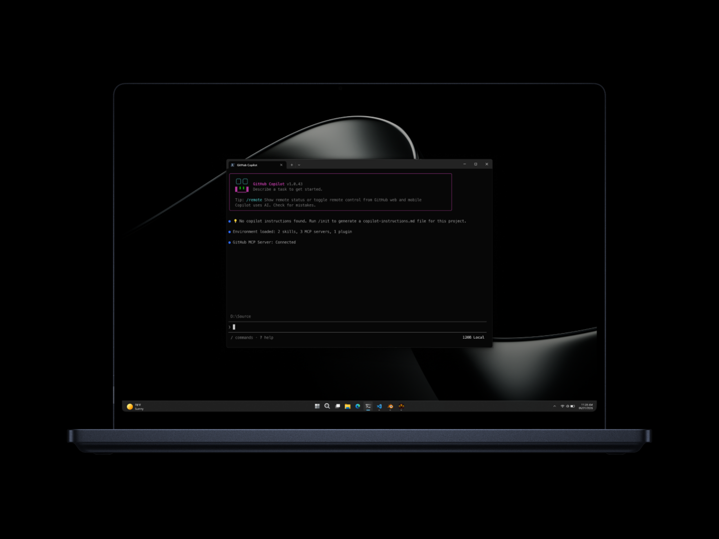 GitHub Copilot interface open on desktop with dark theme and coding prompt window