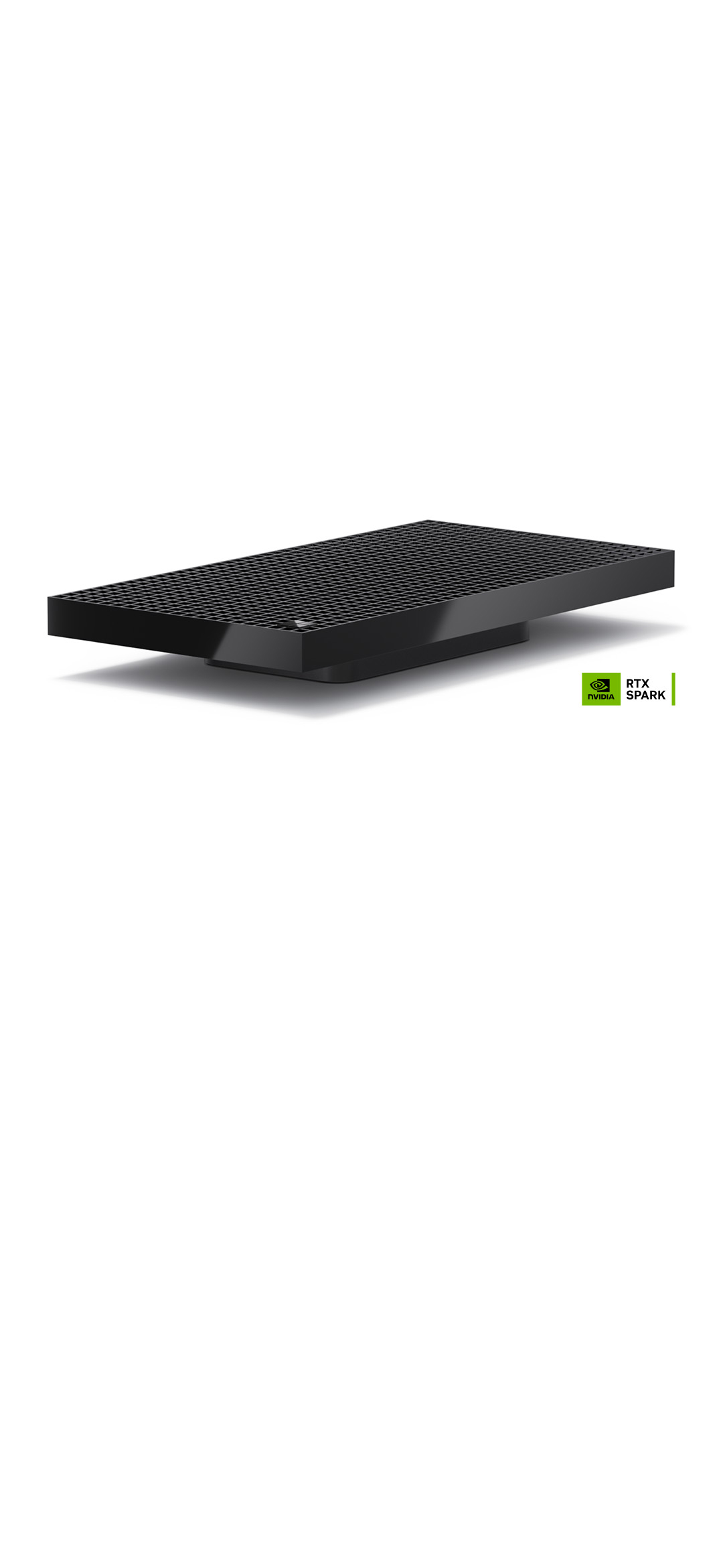 Black rectangular device with perforated top surface, shown at an angle on a light background