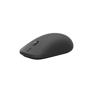 Seitenprofil einer gebogenen, violetten Surface Maus vor einem dunklen Hintergrund, das ihr schlankes, geschwungenes Design hervorhebt