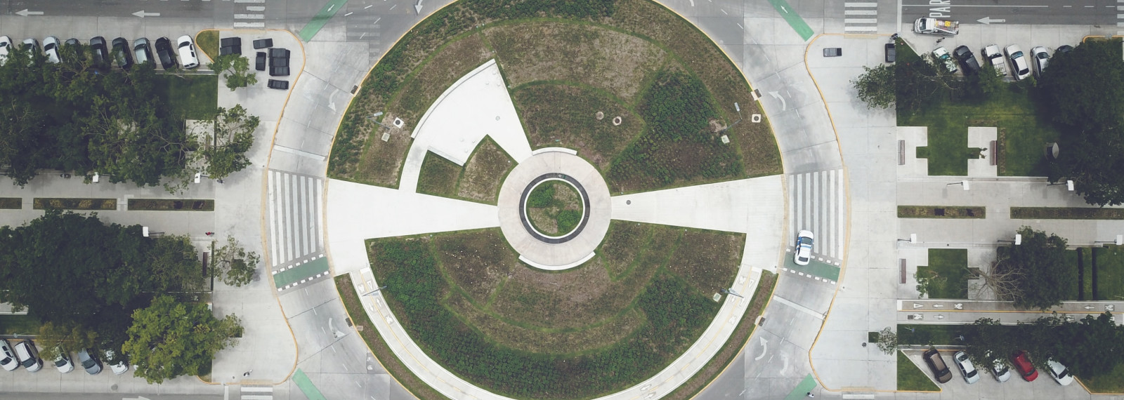 Aerial view of a circular roundabout