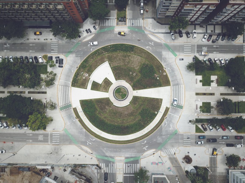 Aerial view of a circular roundabout