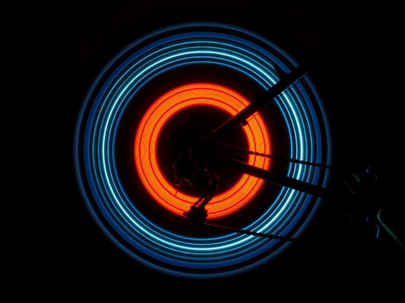 Concentric circular LEDs against a dark background