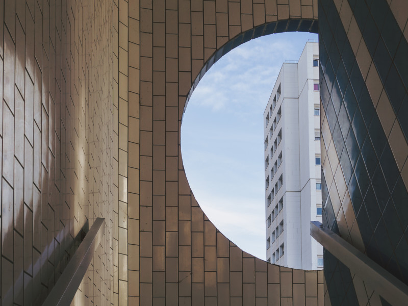 Viewing high rise property through a circular window