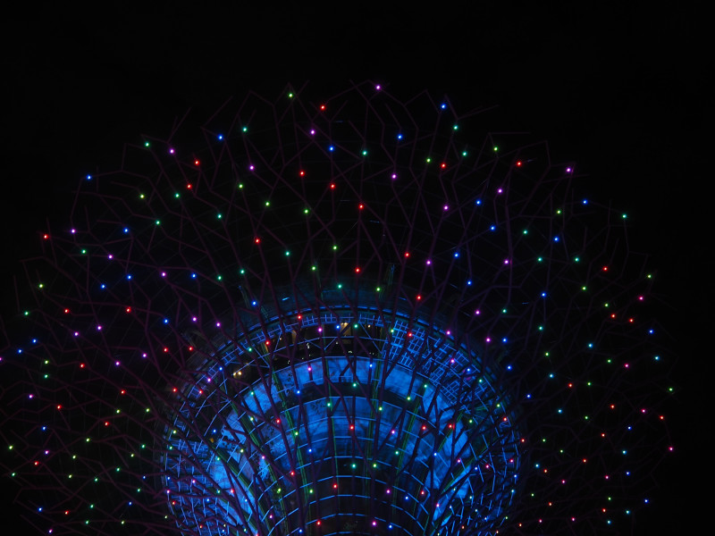 Image of lights ascending from a circular building