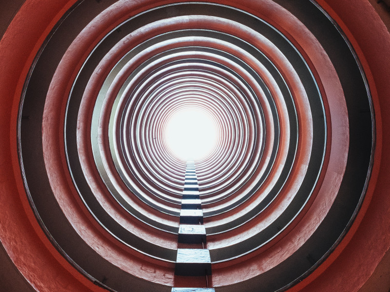 Looking up in the inside of a circular building