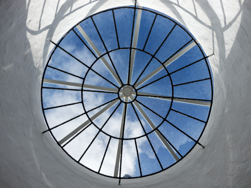 Image looking up towards the roof of a wind tunnel