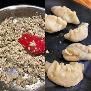 Tofu, mushroom, carrot, ginger, garlic filled potstickers