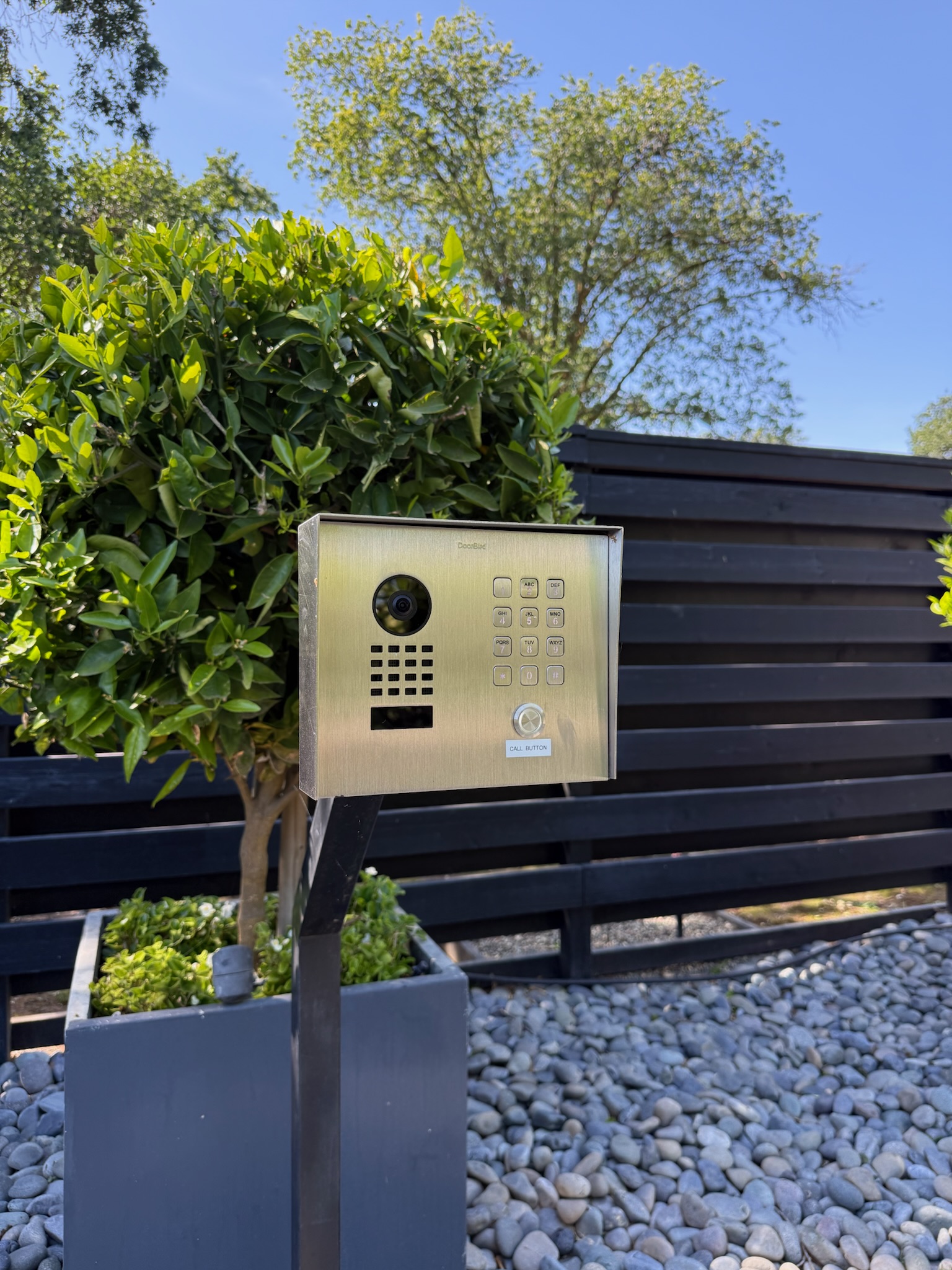 DoorBird video and keypad entry station at the Rescue gate