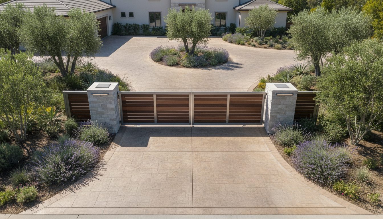 An overhead view of a property entrance with a new gate.