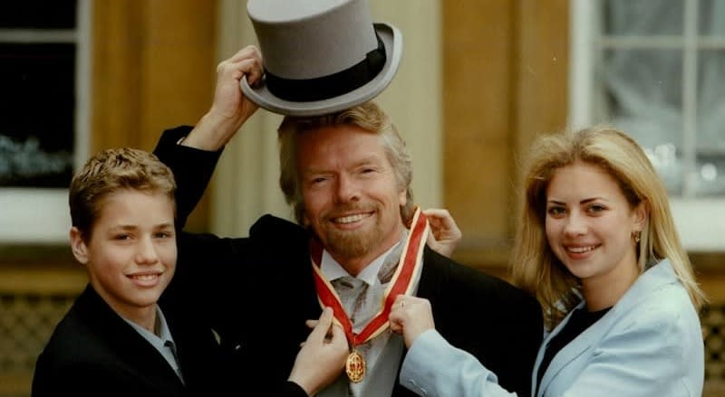 Richard Branson with his children Holly and Sam on the day he received his knighthood