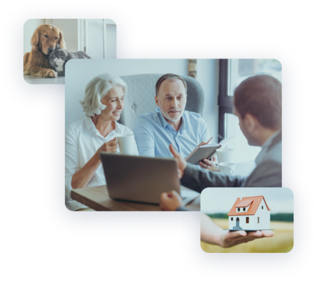 A collage of professionals from different industries advising clients and shaking hands