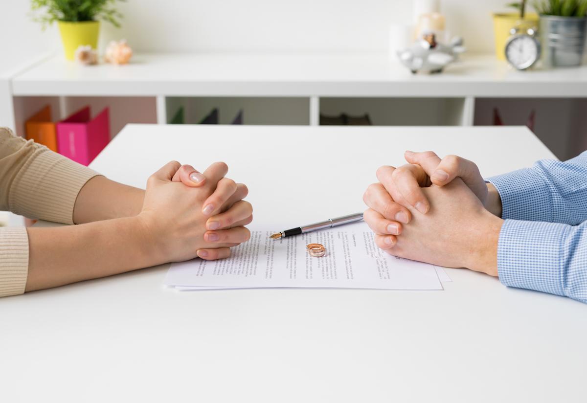 Lawyer talking with clients