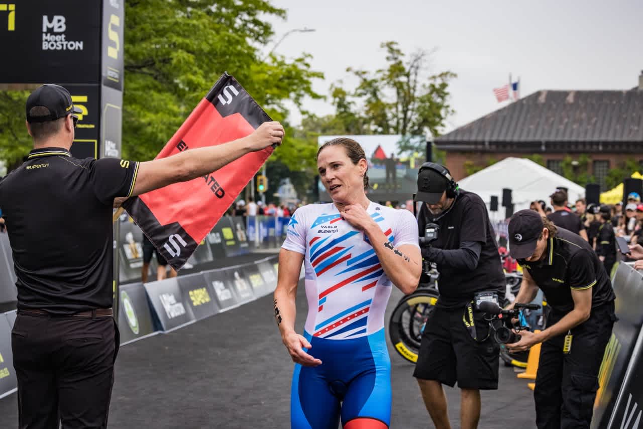 Katie Zaferes being eliminated from Supertri Boston 2024