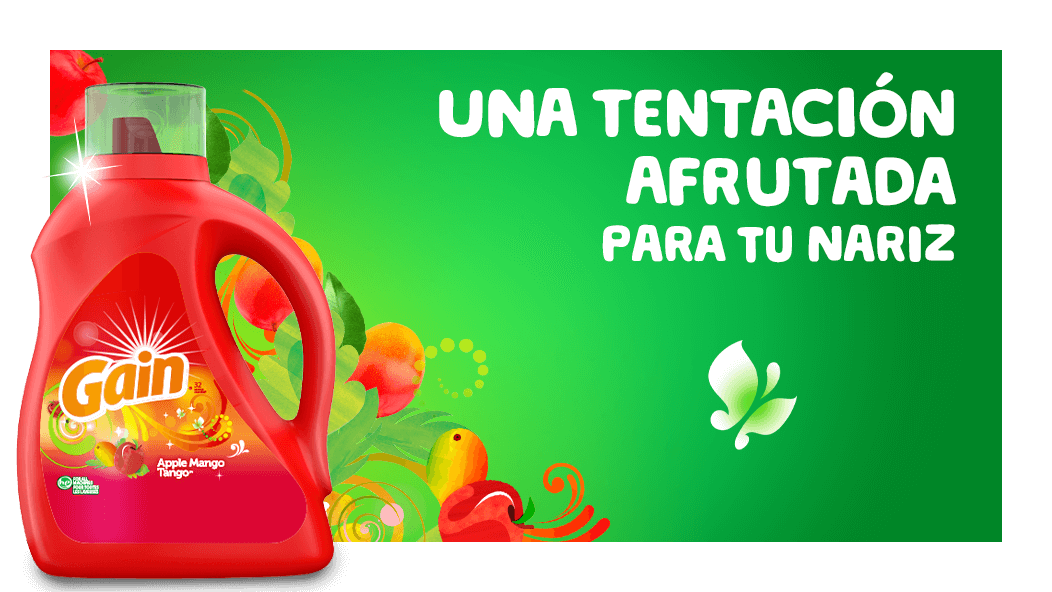 El Detergente Líquido Gain Manzana Mango Tango mantiene su frescura frutal durante 6 semanas.