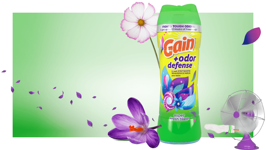Experiencia olfativa del intensificadores de aroma Gain+Odor Defense Super Fresh Blast