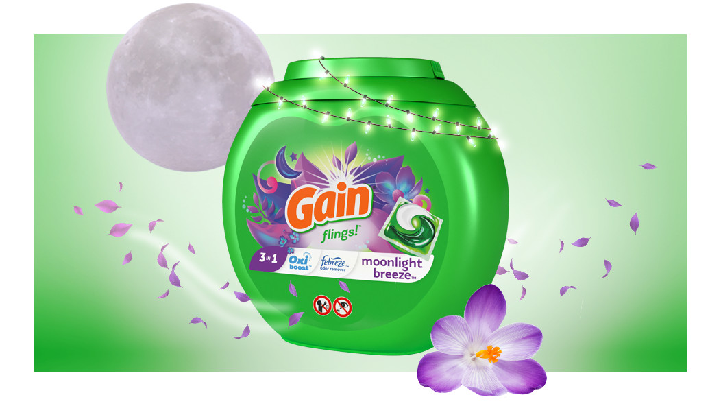 Experiencia olfativa del Detergente para Ropa Gain Moonlight Breeze Flings