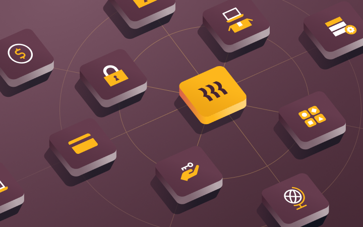 Graphic illustration of the Rippling logo connected to a collection of icons representing Rippling apps