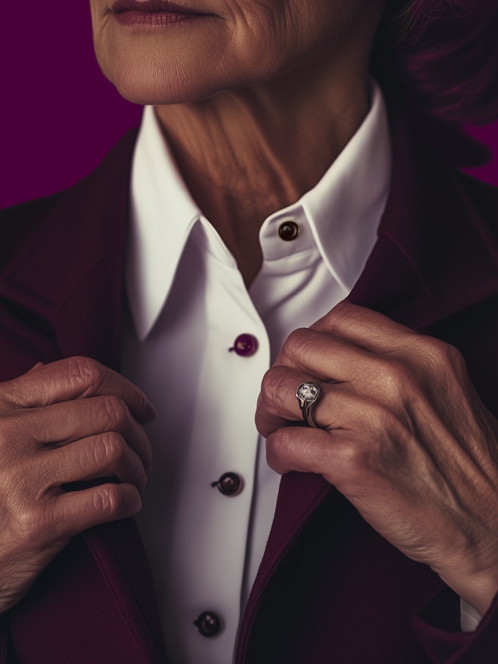 Photorealistic image of a person wearing a business suit with the Spendsetters logo overlaid