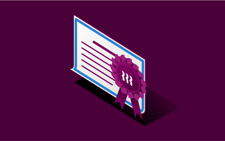 Illustration of a certificate with a rippling ribbon