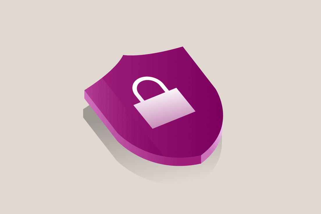 Purple shield icon with white padlock symbol representing digital security or data protection.