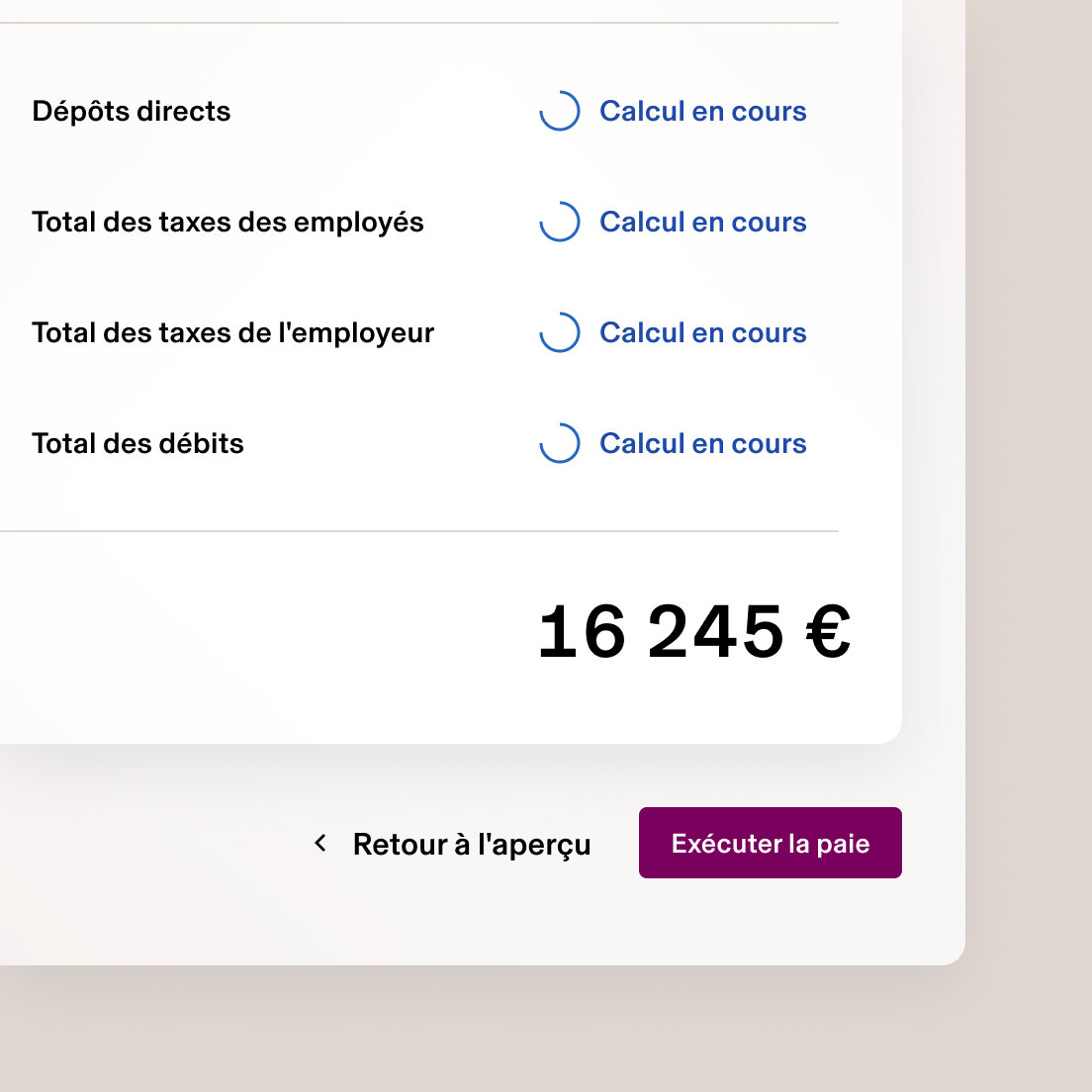Capture d’écran de l’outil de gestion de la paie de Rippling représentant un bouton intitulé « Run payroll » (Lancer le cycle de paie)