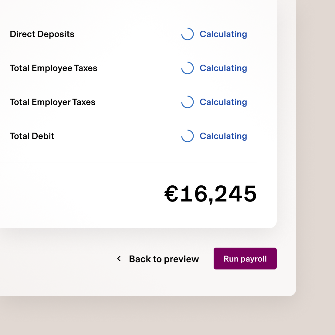 Screenshot of the payroll tool in Rippling with a button that says Run payroll