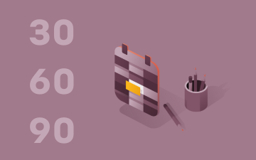 A graphic image with a calendar icon, stationery, and 30 60 90 written on it