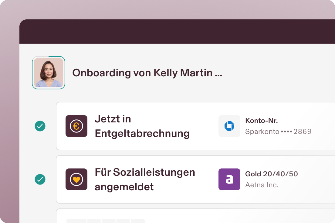 Example of an onboarding screen in Rippling with a photograph of an employee and text that says onboarding Kelly Martin