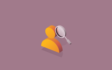 A graphic illustration of an icon representing an employee and a magnifying glass icon