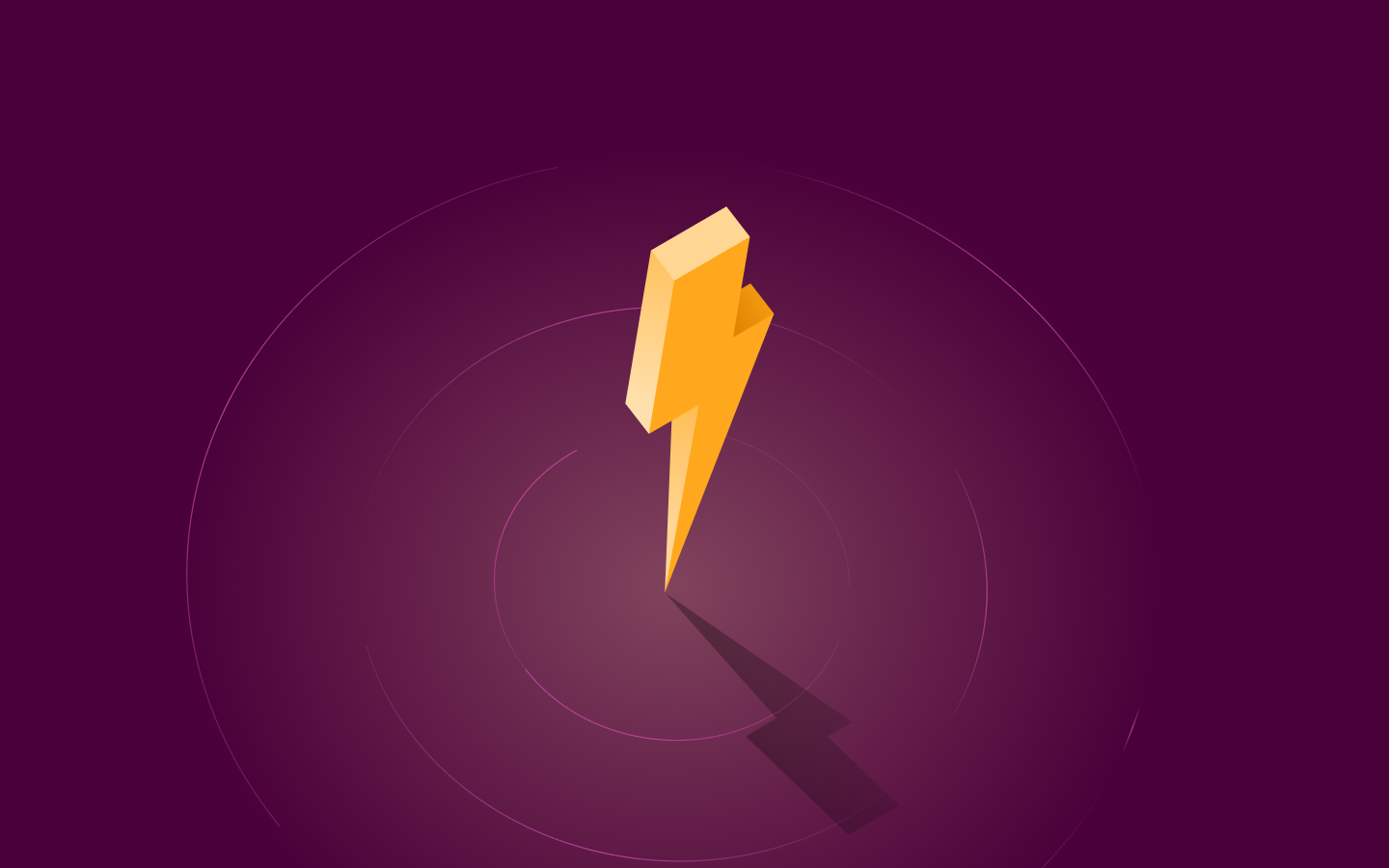 3D yellow lightning bolt icon centered on a deep purple background with subtle circular gradient elements.