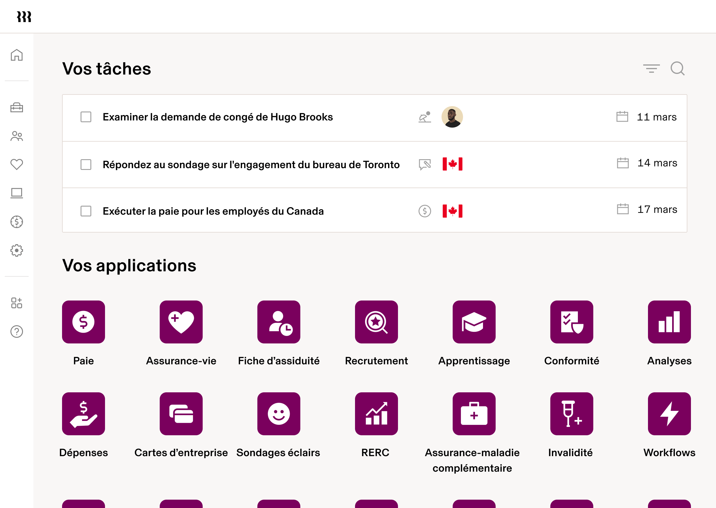Tablette du tableau de bord de GCH, Vos tâches, Vos applications | .png