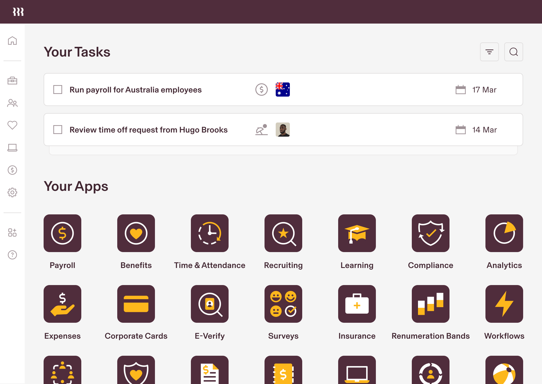 HCM Dashboard Tablet, Your Tasks, Your Apps | .png