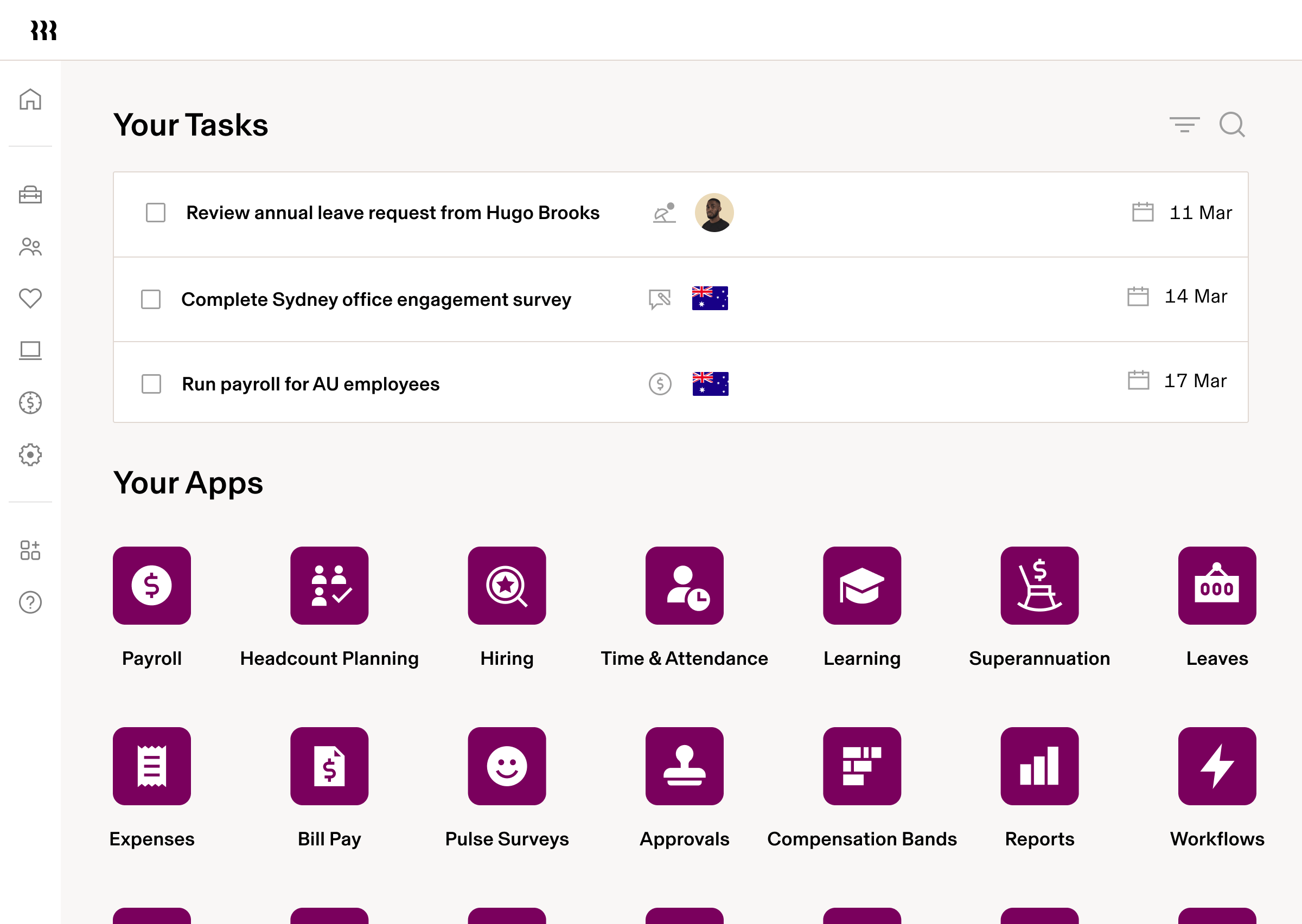 HCM Dashboard Tablet, Your Tasks, Your Apps | .png