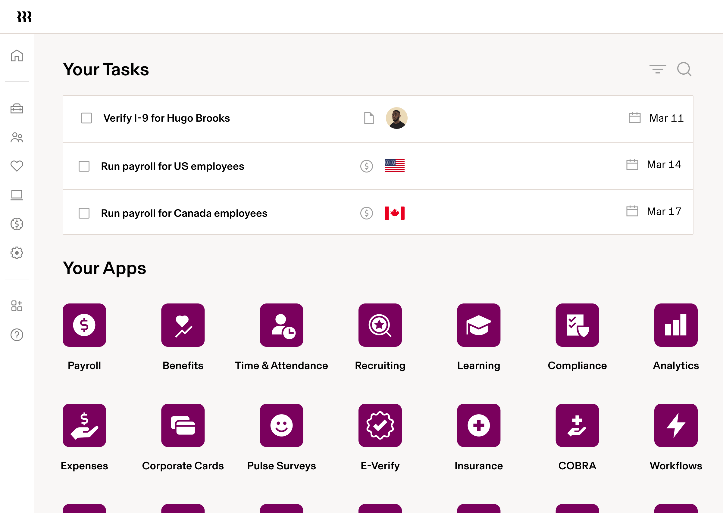 HCM Dashboard Tablet, Your Tasks, Your Apps