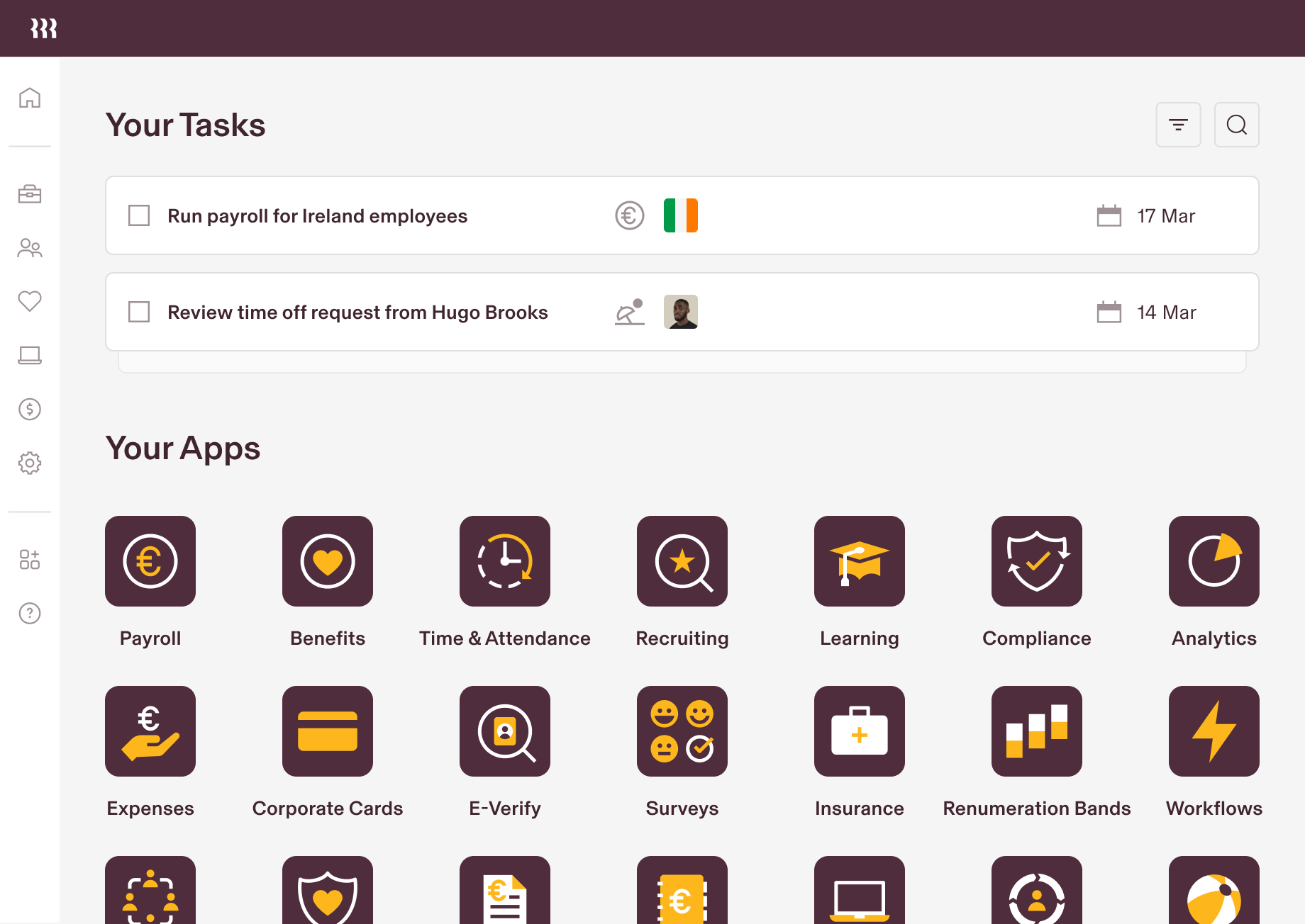 HCM Dashboard Tablet, Your Tasks, Your Apps