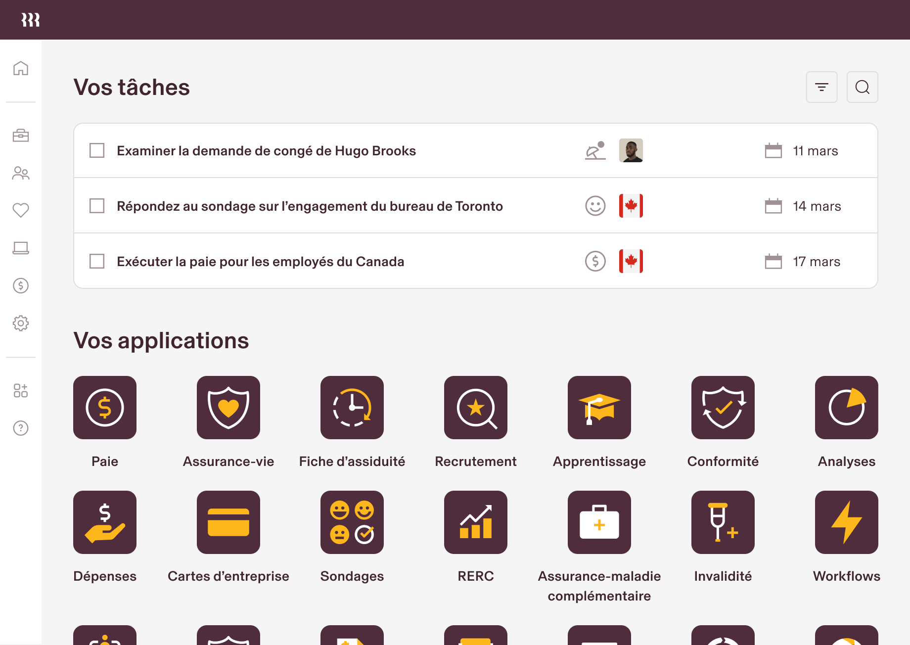 Tablette du tableau de bord de GCH, Vos tâches, Vos applications | .png