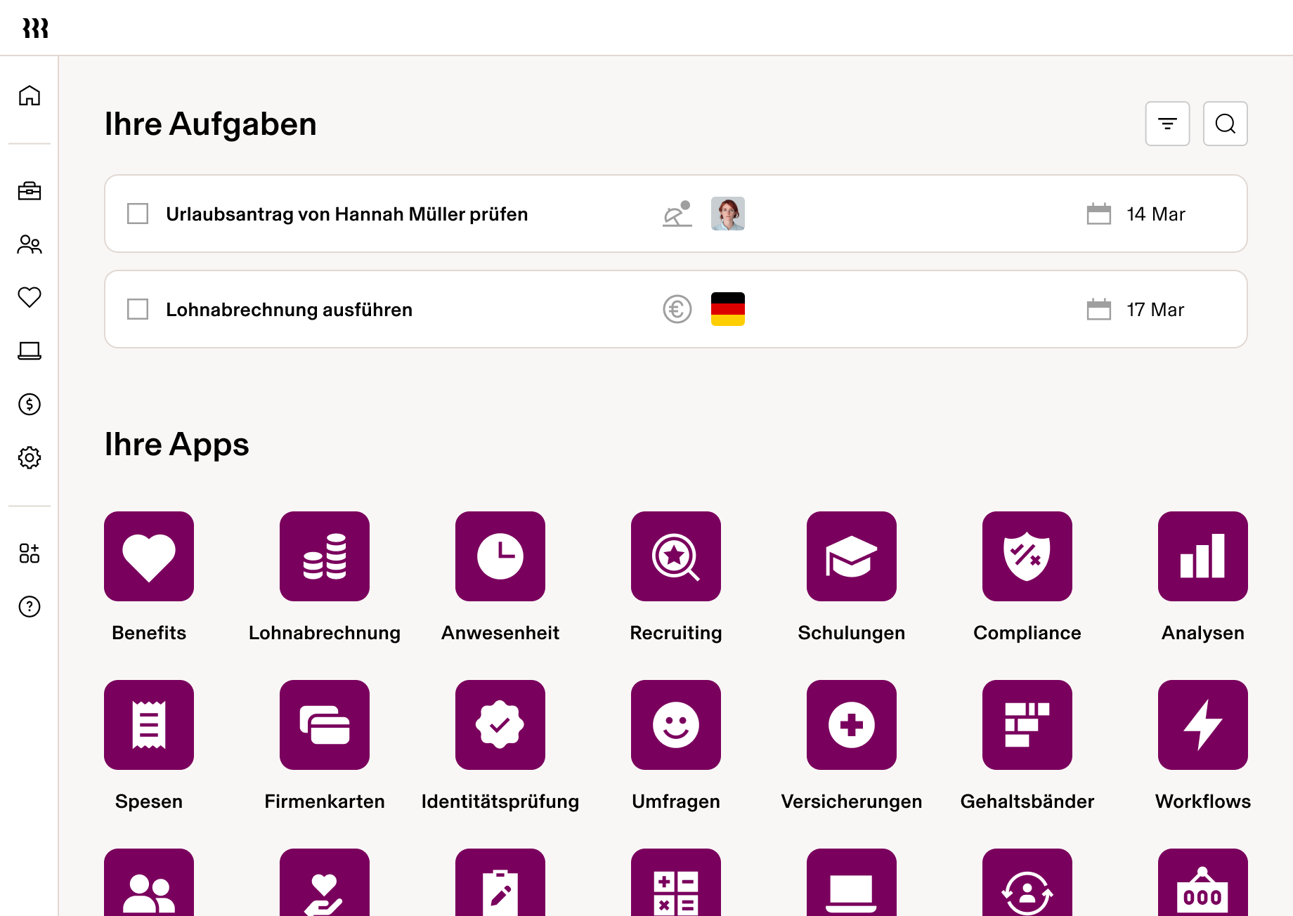 Tablet mit HR-Management-Dashboard, Aufgaben, Apps | .png