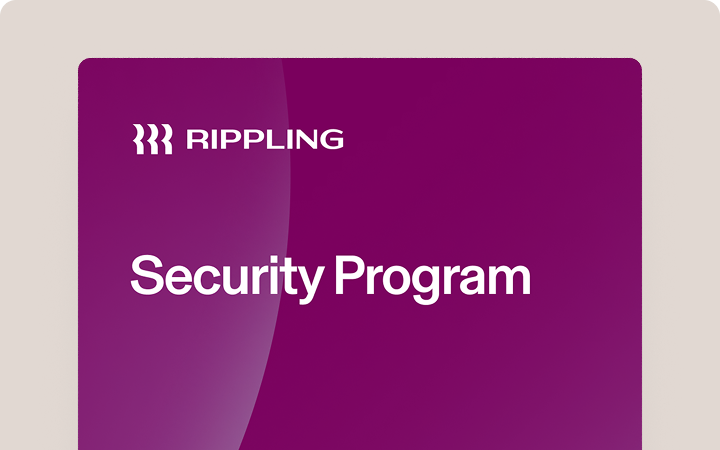 Purple gradient banner with Rippling logo and "Security Program" text in white on a modern design background.