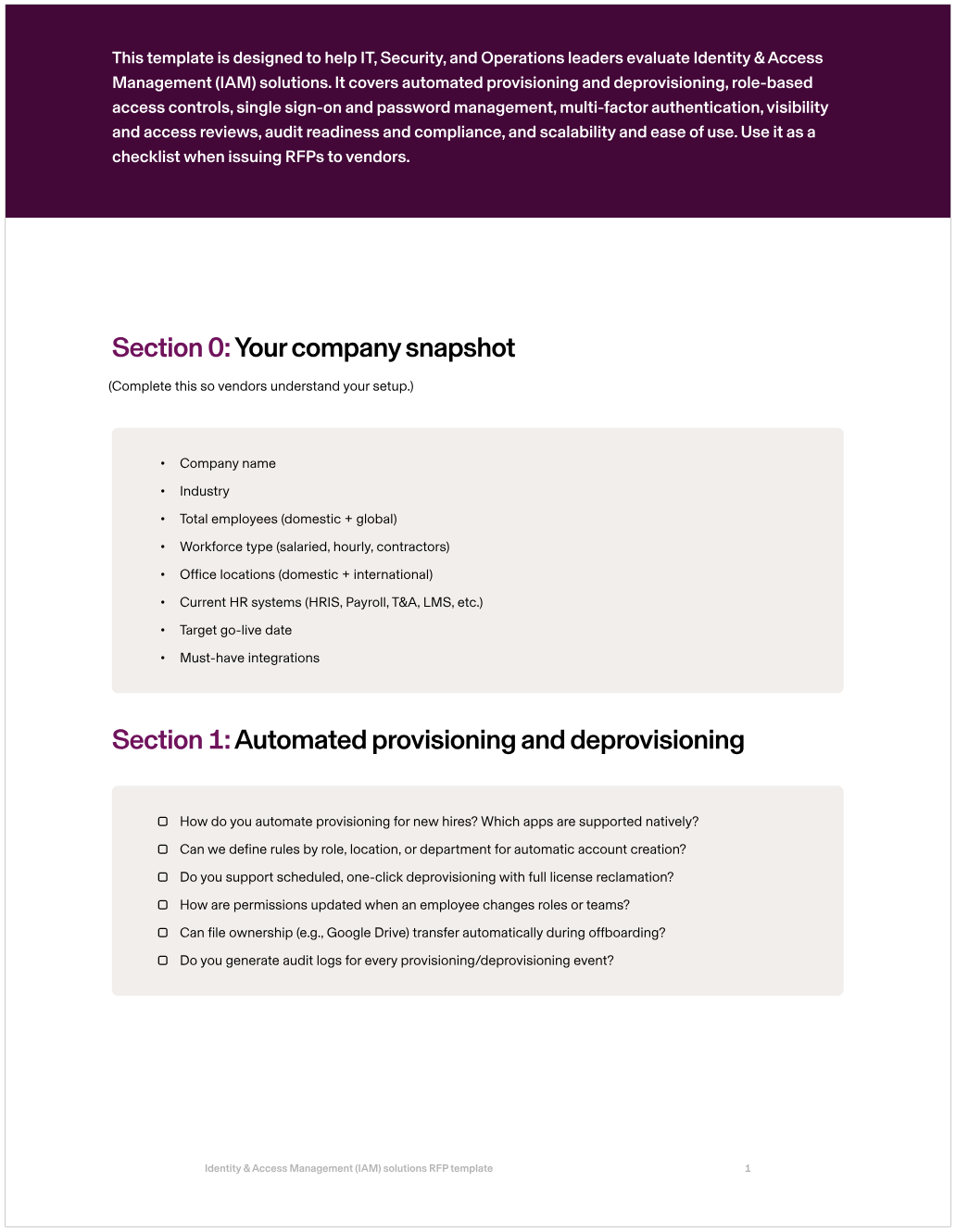 Identity & Access Management [IAM] Solutions RFP Template