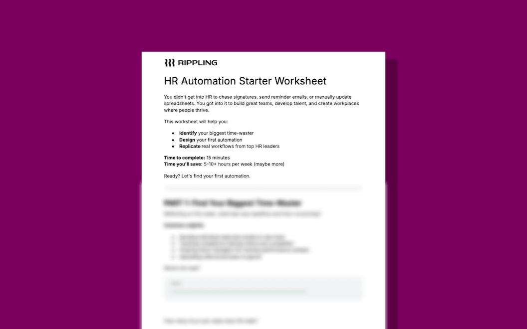 Screenshot of a document titled "HR Automation Starter Worksheet"