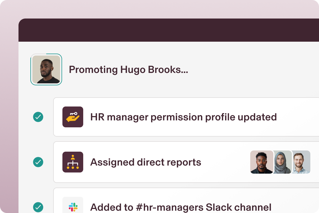 List of action items that complete when promoting an employee