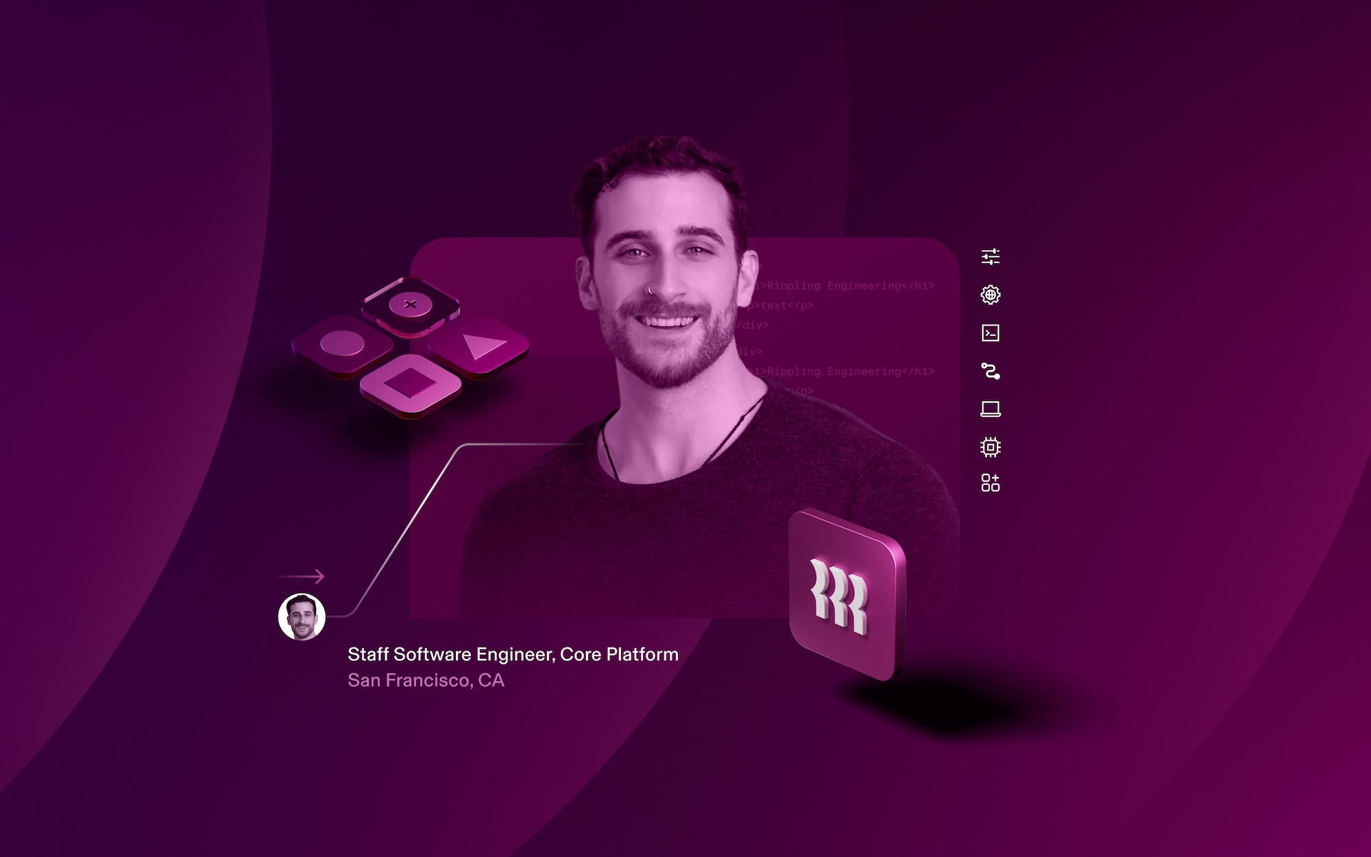 Rippler Michael Bitzos standing against a plum background. 