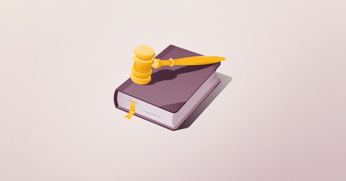 Graphic illustration of a gavel hitting a book
