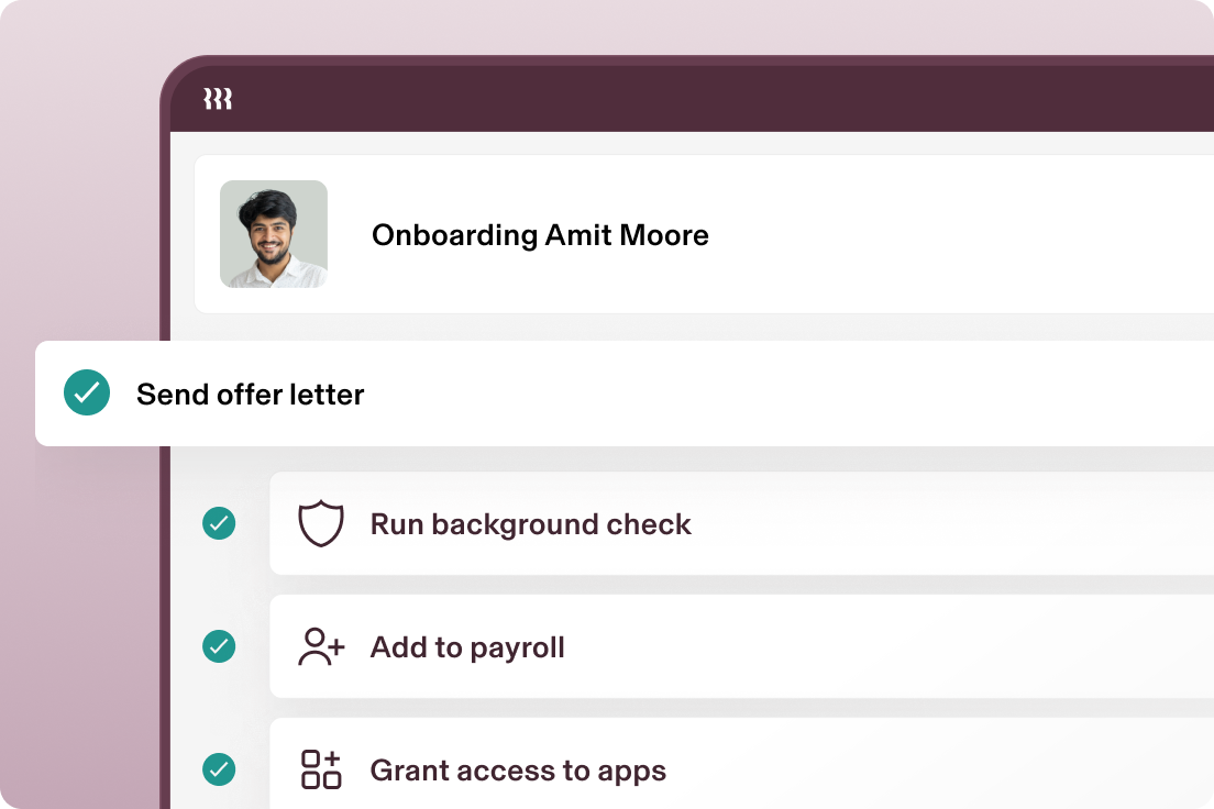 UI showing onboarding steps