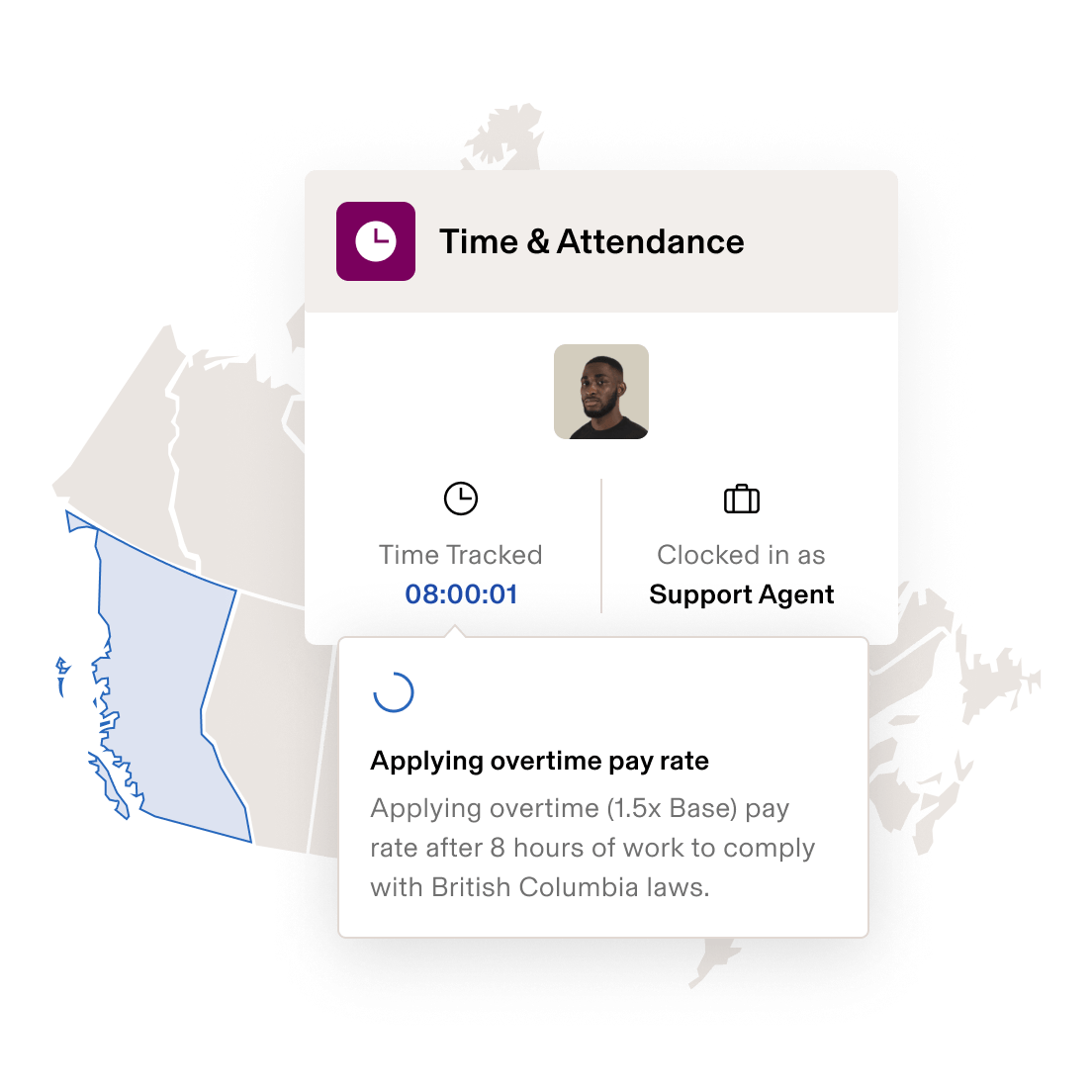 Screenshot of an employee timecard in Rippling's Time & Attendance product